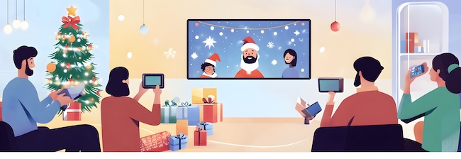 People playing a live Christmas trvia quiz with a host