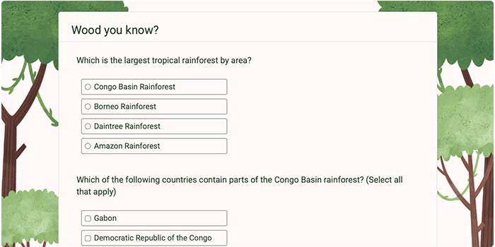 Multiple choice quiz with image background