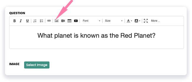 question box where to add an image to the question