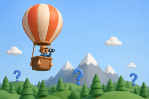 Person in hot air balloon with a binoculars