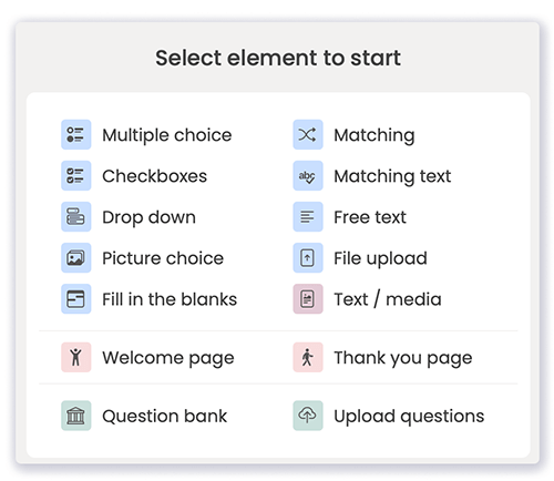 List of quiz question and page types