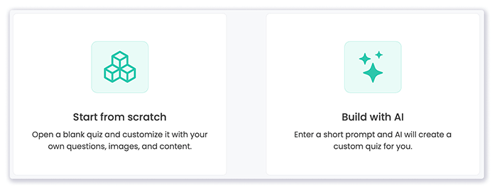  Options to create a quiz questions from scratch or using ai