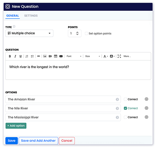 Box to add quiz question and responses