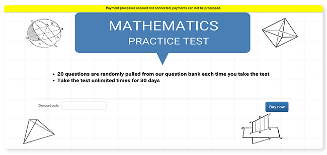 sell a math test landing page with discount code box