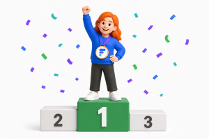 person celebrating win with confetti and Flexi Quiz medal