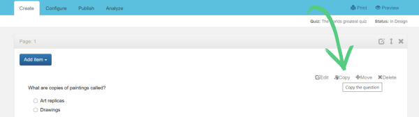 arrow to copy button on create quiz page