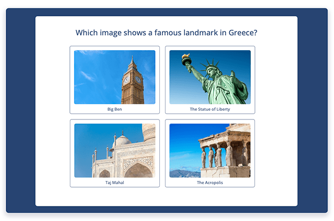 FlexiQuiz picture choice question with famous landmarks 