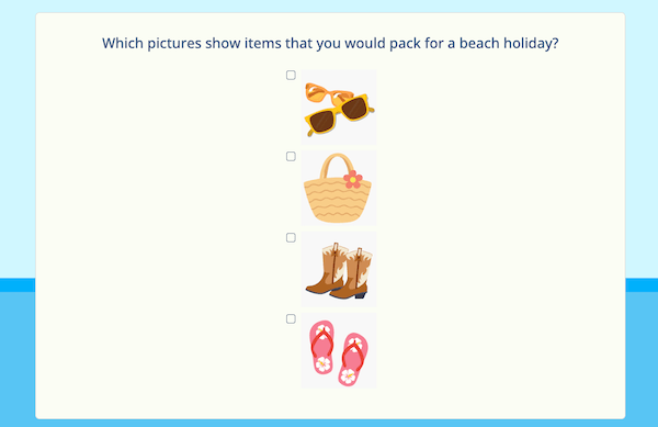 picture choice question with multiple image answer options