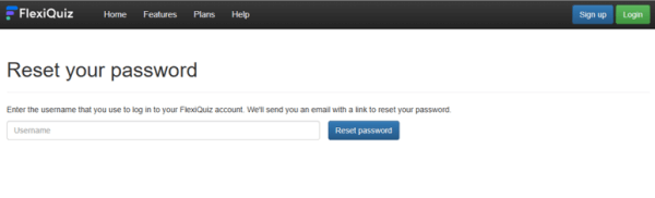 Forgot FlexiQuiz password screen. Space to enter your email address