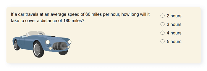 multiple-choice question made with FlexiQuiz with question and answers in horizontal format