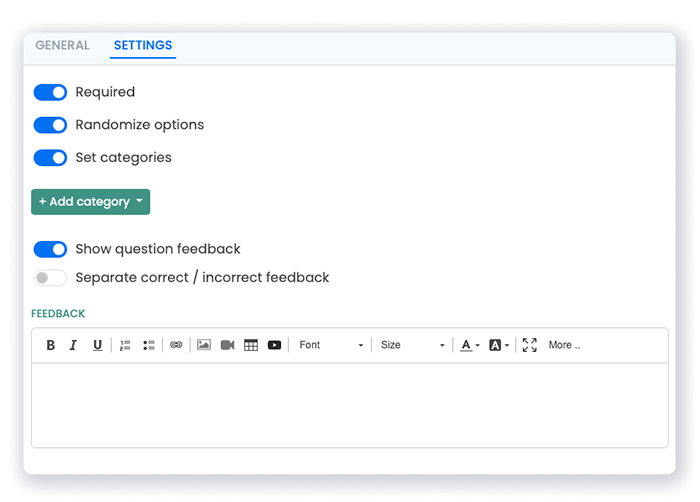 Settings options for a question