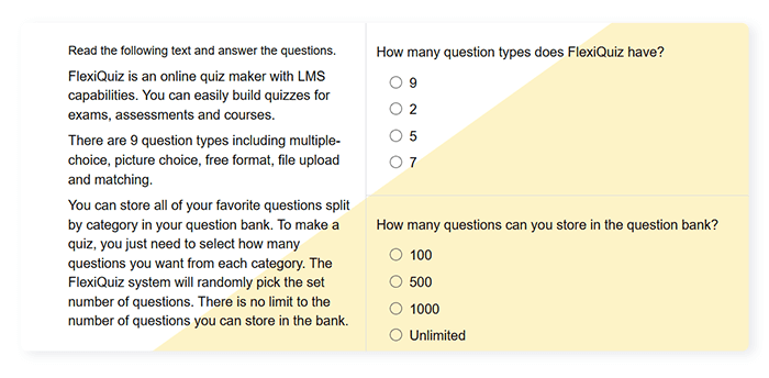 Multiple choice question made with FlexiQuiz with background image