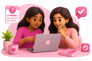two friends on laptop taking Flexi Quiz quiz