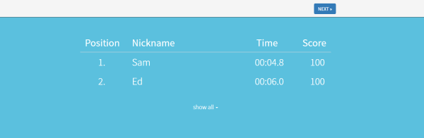 Live quiz leaderboard
