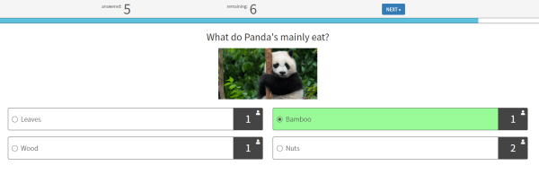 Live quiz answers screen