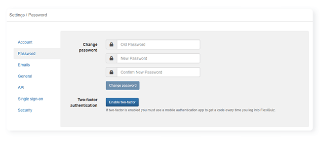 button to enable two factor authentication on flexiquiz account