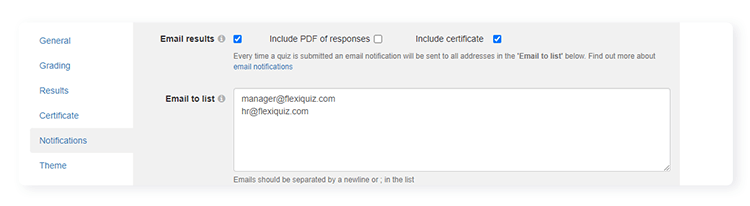 notification screen with boxes ticked to receive certificates