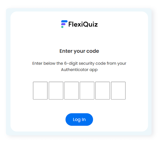 Place to enter 2-factor authentication code