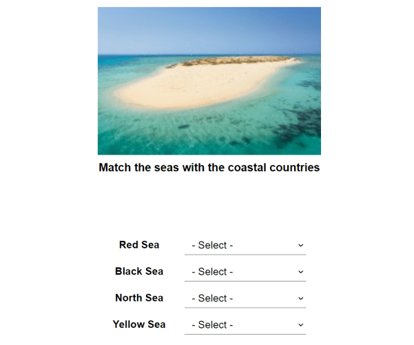 Matching quiz question with image of beach