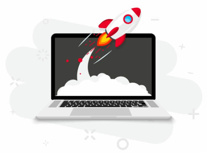 rocket flying out of laptop