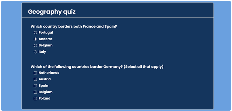 Quiz with image background in a border