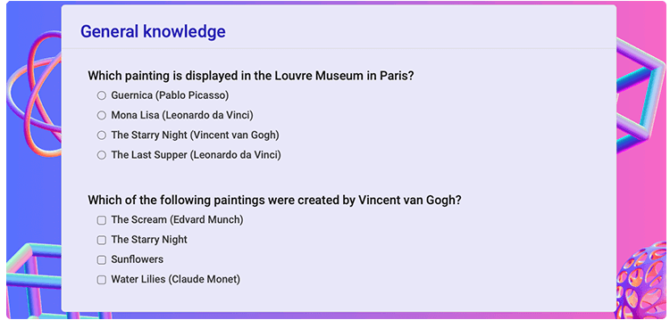 Multiple choice quiz with colored border