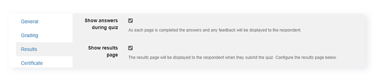 FlexiQuiz quiz configure page with box to score questions during quiz
