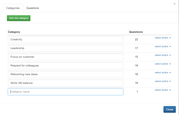 List of categories in question bank