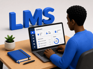 LMS text and man working