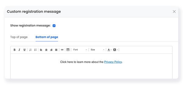 FlexiQuiz custom registration message