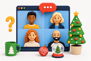 Festive video call with people playing a quiz
