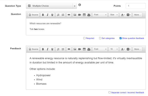 Quiz question feedback for all