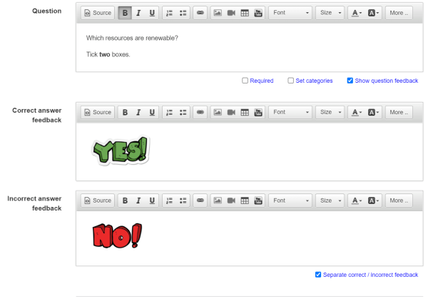 Setting feedback based on right or wrong answers