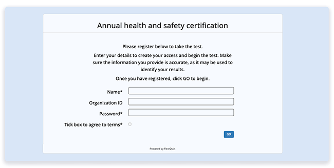 registration page to fill out