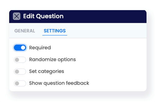 Question settings screen with required question on