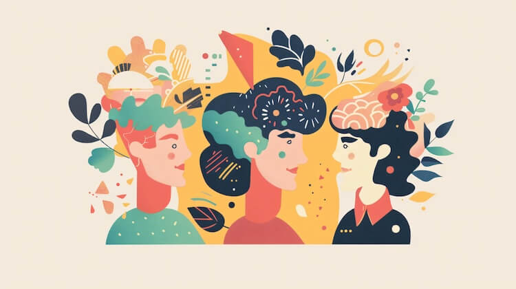 Three heads with a focus on brains, knowledge and personality