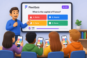 teacher hosting Flexi Quiz live quiz game