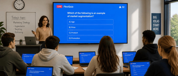 teacher hosting flexiquiz live quiz to students