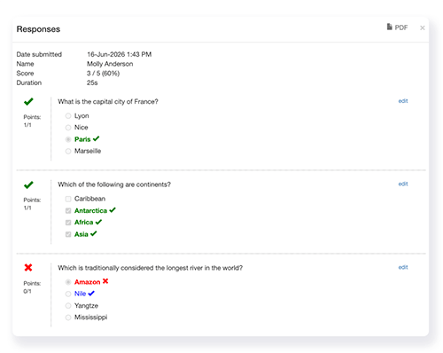 FlexiQuiz points screen