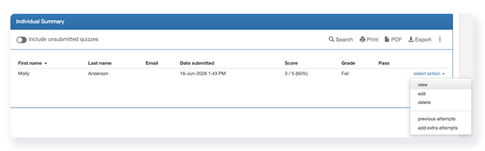 manually mark users quiz screen