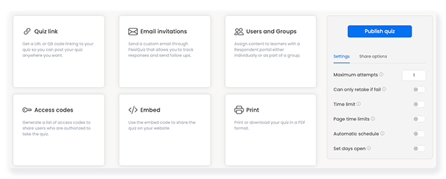 flexi quiz publish screen