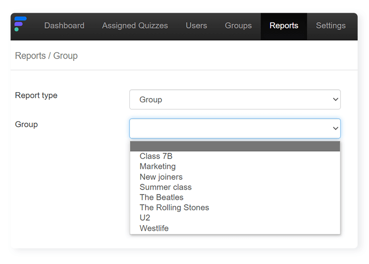 Reports/Groups screen showing all groups you have