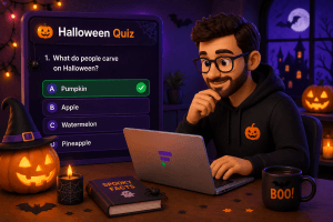 a man playing Flexi Quiz halloween true or false quiz