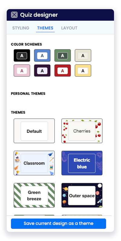 themes on flexiQuiz designs to choose from