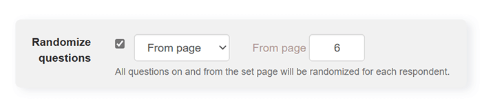 box showing randomize questions box ticked from a specific page onwards