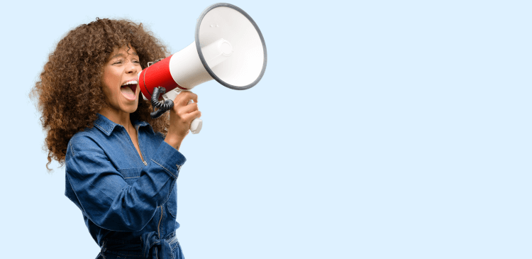 lady with megaphone doing language test