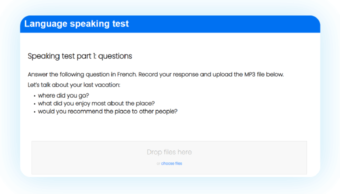 language speaking test place to upload voice recording