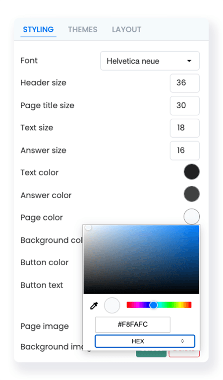 Flexi quiz styling icon option page color choice
