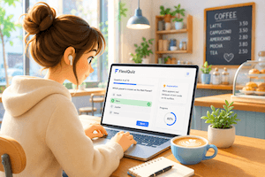  person building an online course in the coffee shop