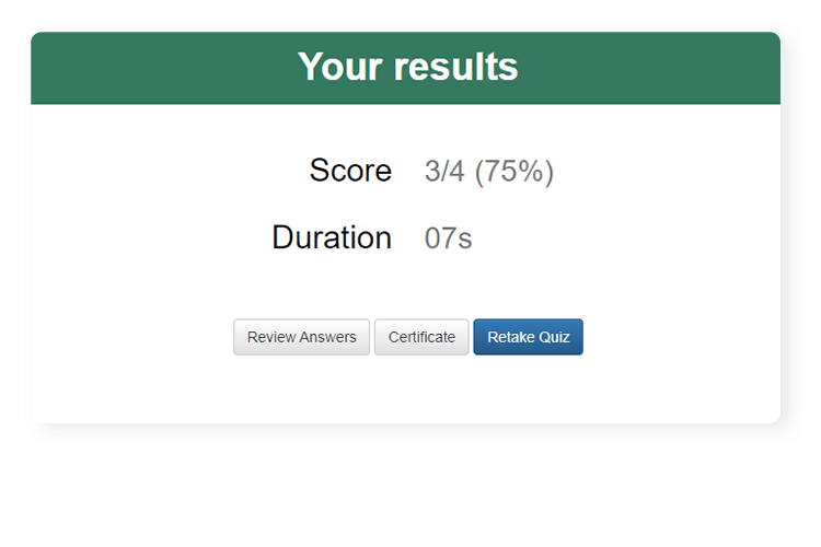 quiz taker results page with option to take the quiz again